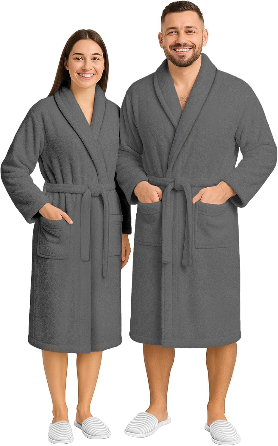 Pearl Linens Cotton Terry Shawl Collar Bathrobe - Soft, Lightweight & Absorbent Unisex Spa Robe for Women & Men - 1 Piece