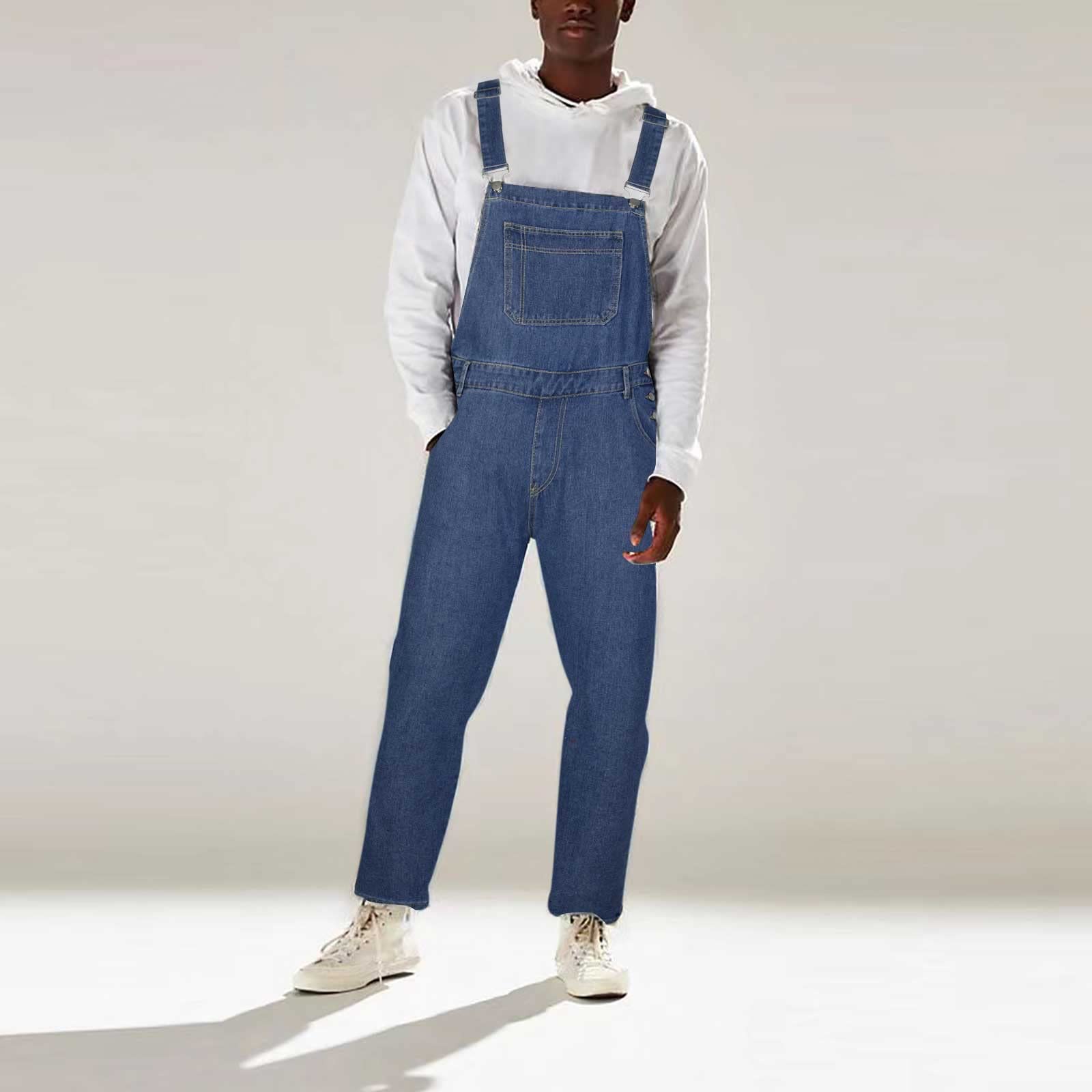 2023 Peto Vaquero Hombre de Mono otoño Casual Pantalones de Mezclilla Retro Moda Denim Jeans de Trabajo con Bolsillo clásico Suelto Jumpsuit Informal Overall pantalón Largos Inviernos Nueva