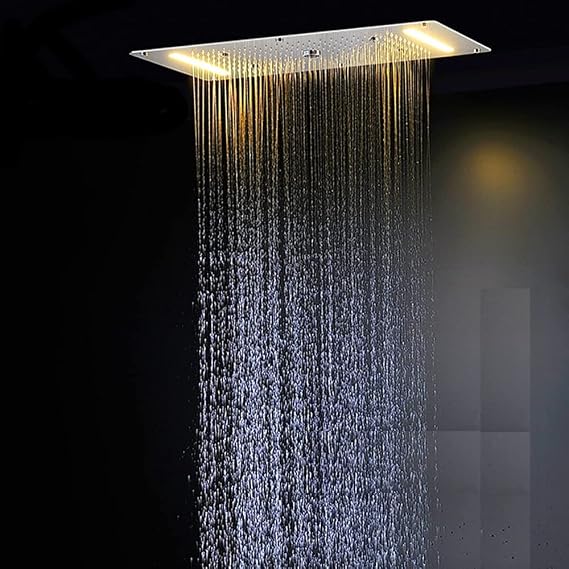 Cascada Luxury 15x28 LED Waterfall Luxurious Recessed 4 Types Rainfall Shower Head (Antique Brass)