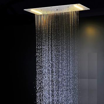 Cascada Luxury 15x28 LED Waterfall Luxurious Recessed 4 Types Rainfall Shower Head (Antique Brass)
