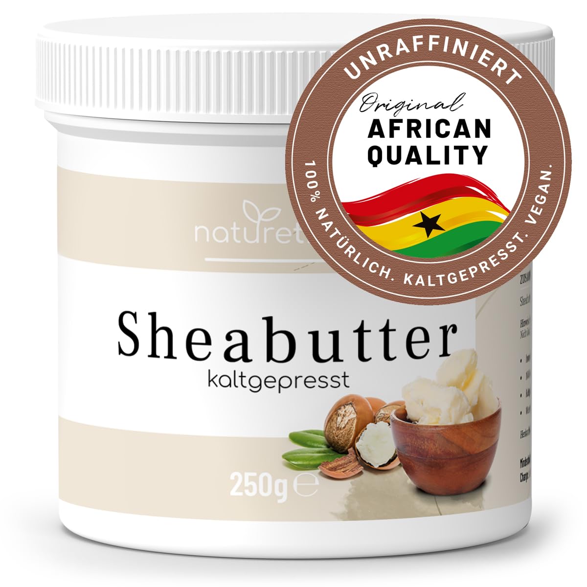 naturetrend Manteca de karité sin refinar y prensada en frío, 250 g, cosmética natural, manteca corporal, vegana, sin perfume, hidratante y reengrasante, para todos los tipos de piel