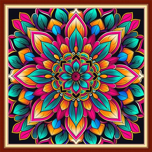 Image of Dimensean Stamped Cross Stitch Kits Full Range of Embroidery Patterns Starter Kits for Beginners Adult DIY Cross Stitches Needlepoint Kits 11CT-Magic Mandala 18x18 inch