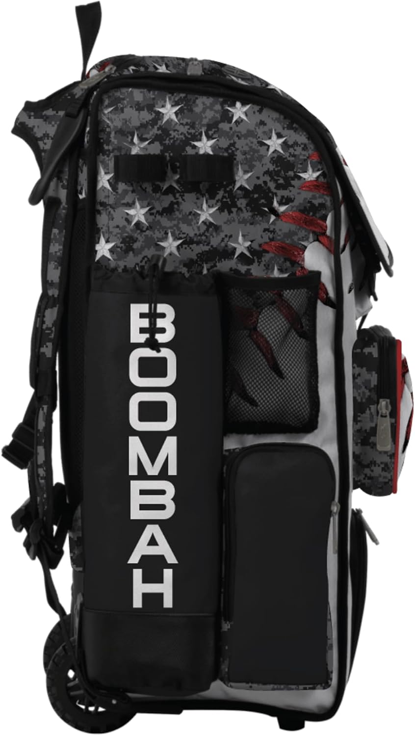Boombah Superpack Hybrid Rolling Bat Bag - Wheeled & Backpack Version - USA Baseball Classic Black Ops Black/White/Red