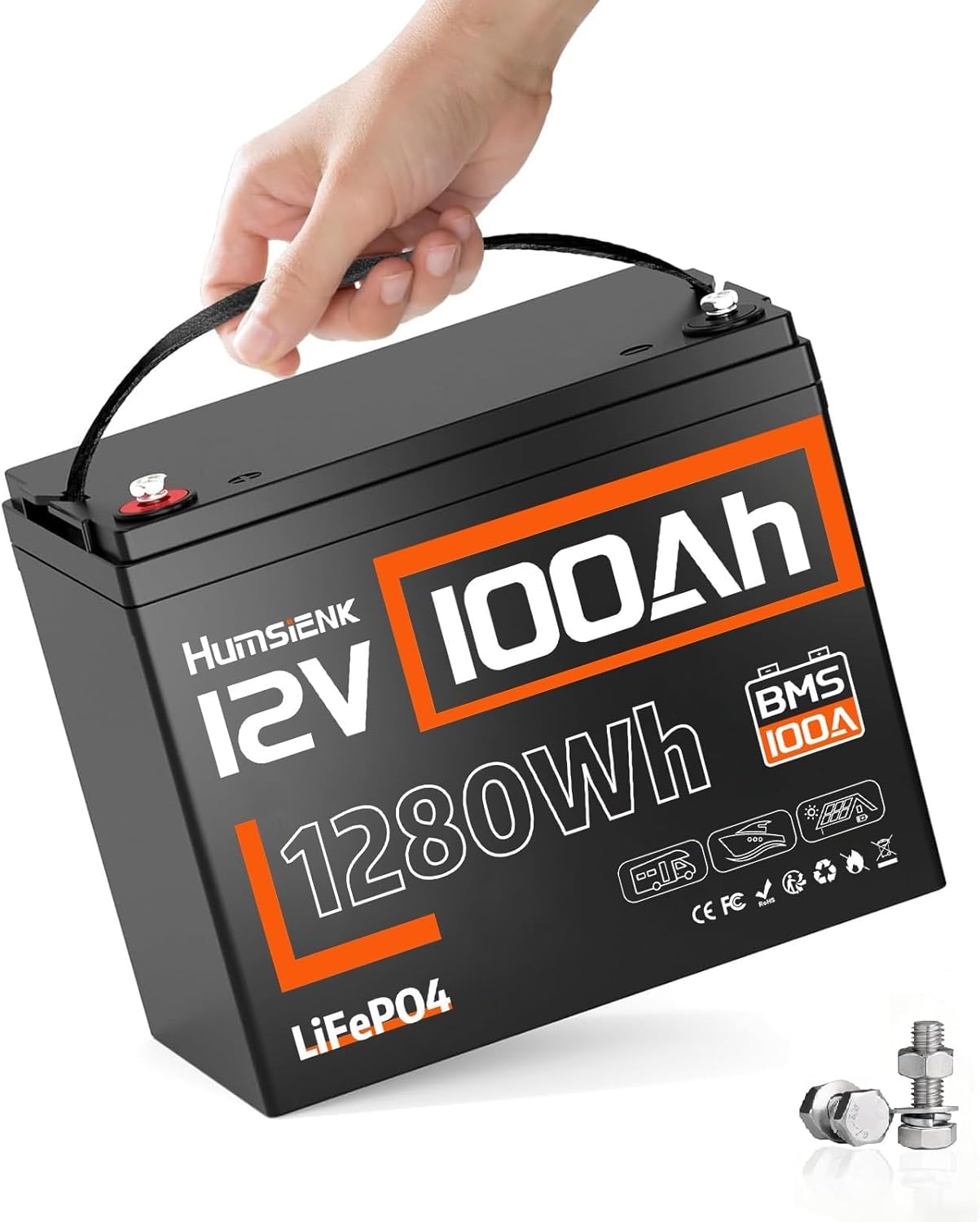 Humsienk Batteria Litio 12V 100Ah, Batteria LiFePO4 12V 100Ah con BMS 100A e Protezione a Bassa Temperatura, 15000 ciclo profondo, 2560Wh di energia per Camper, Yacht, Sistema solare e off-grid