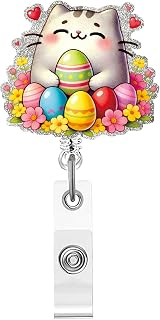 Easter Badge Reel Holder Bunny ID Name Badge Holder for Nurse Cute Rabbit Easter Egg Retractable Alligator Clips Holiday Gifts for Nurses Student Employee Doctors Party Supplies