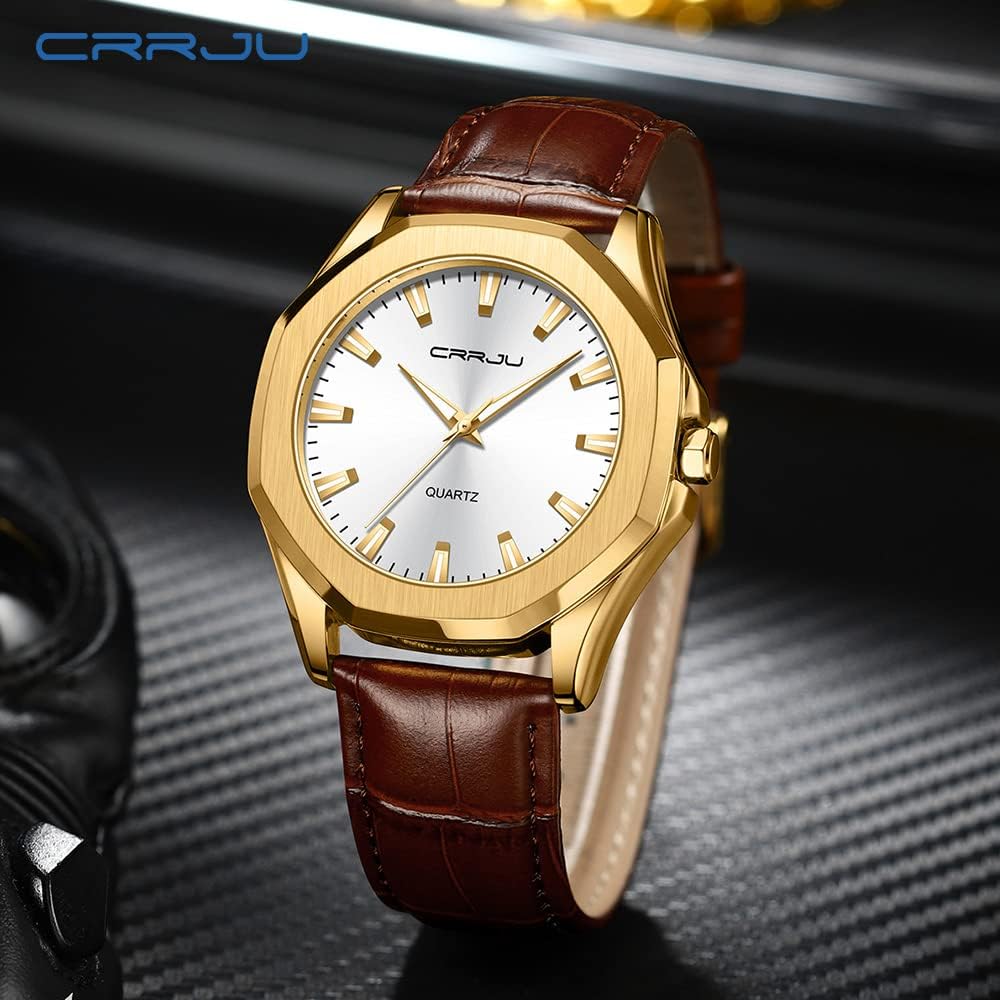 CRRJU Men's Fashion Luxury Classical Leather Watches for Men Business Simple Luminous Analog Quartz Wristwatches - Image 5