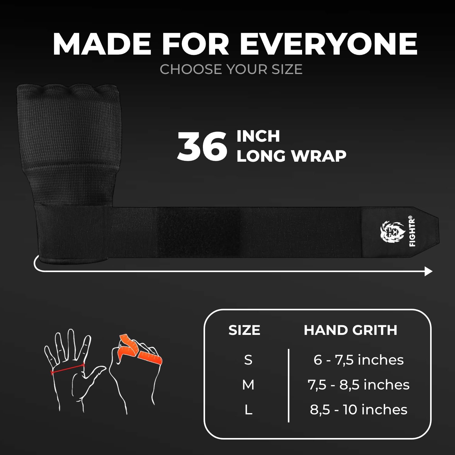 FIGHTR® Żelowe rękawice wewnętrzne 2.0 – szybkie zakładanie i wysoka stabilność | 90 cm bandaże bokserskie do boksu, MMA, Muay Thai i sportów walki | Inner Boxing Gloves