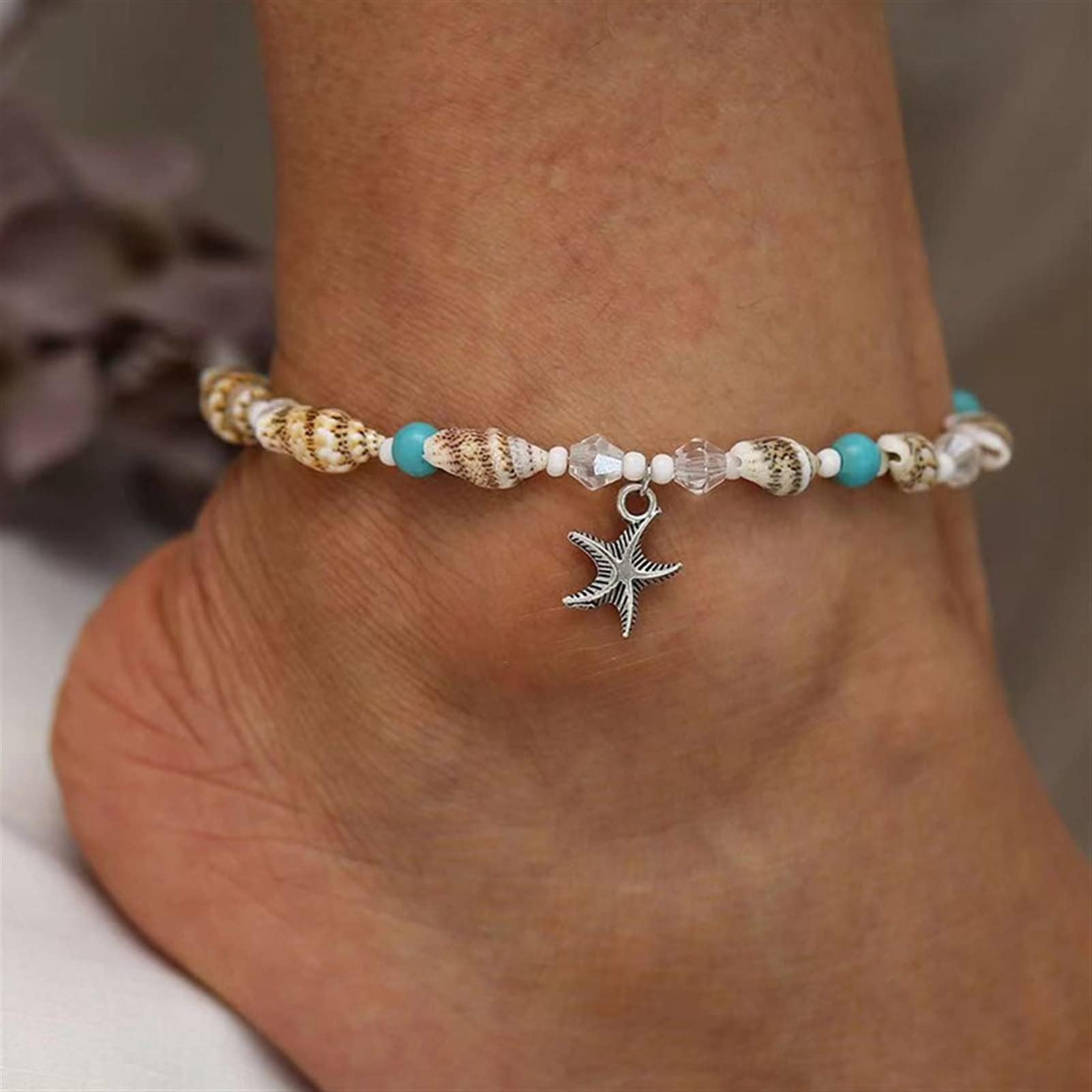 Pulseras De Tobillo Tobilleras Joyería Tobillera De Concha Cuentas De Arroz Perla De Cristal Océano Estrella De Mar Tobillera Joyería De Señora Tobilleras Ajustables Tobilleras De Mujer