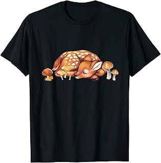 Mushroom Core Fawn Baby Deer Sleeping With Mushrooms T-Shirt