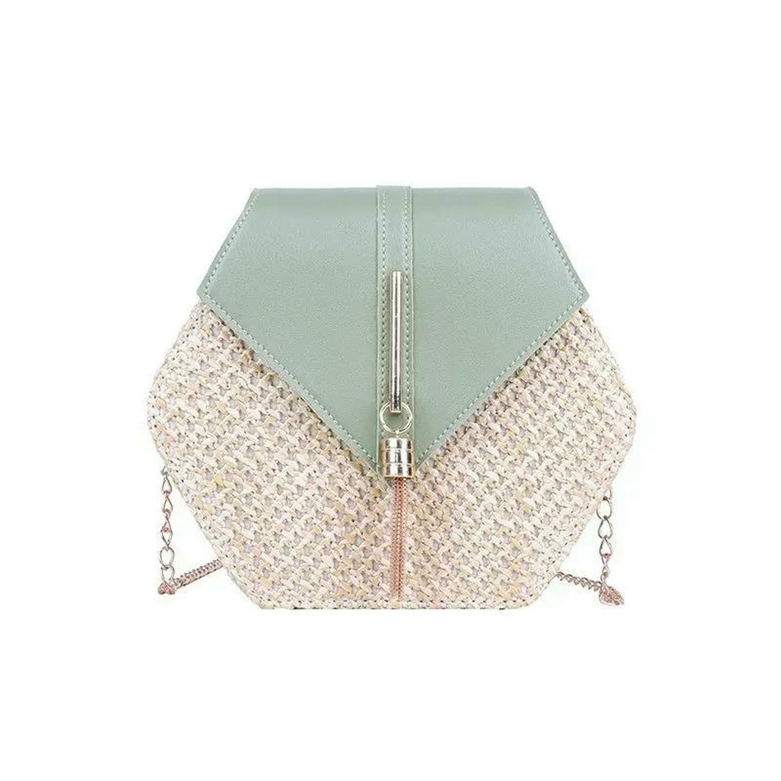 Damska torebka ze słomy w kształcie sześciokątnym, torebka ze słomy, na lato, rattanowa, ręcznie tkana, A, 20x6x19cm