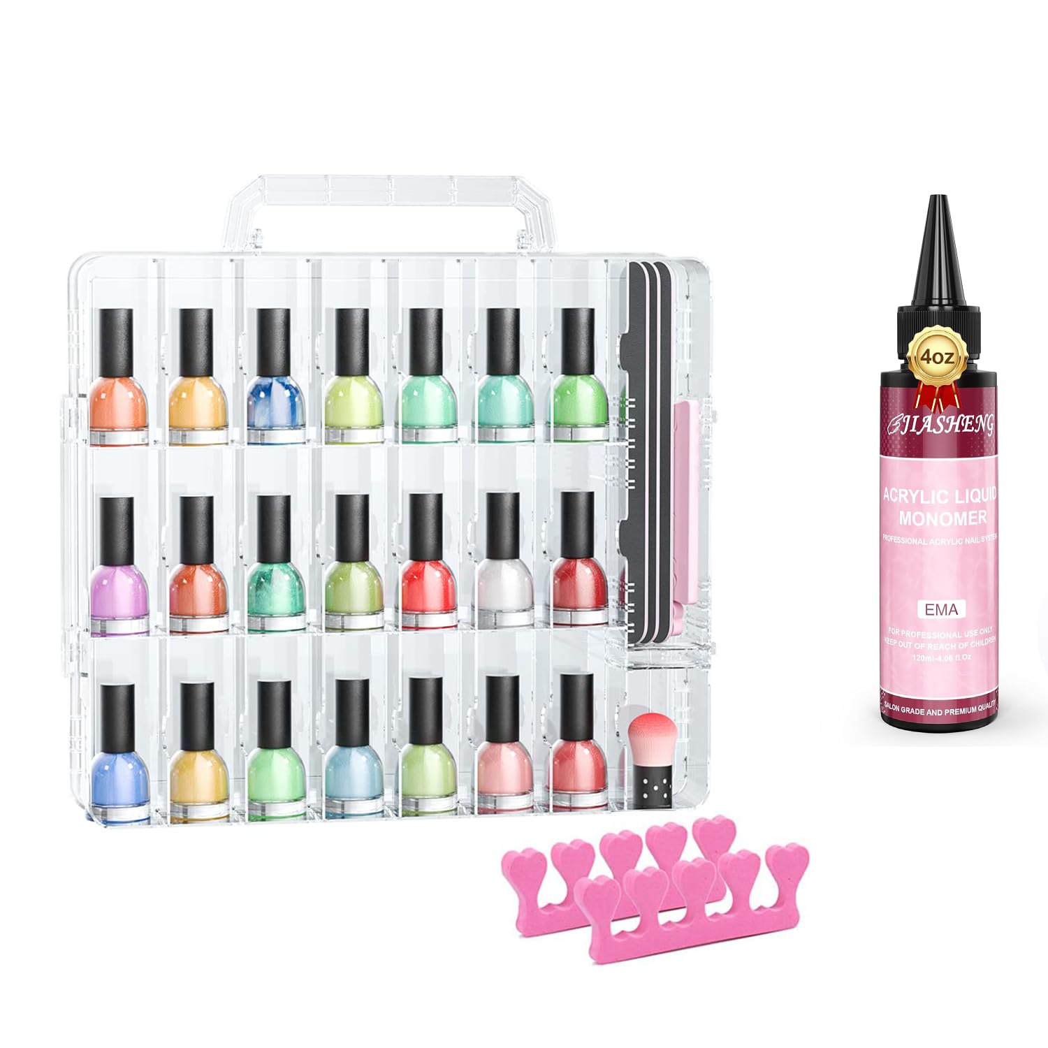 JIASHENG Nail Polish Organizer Case for 48 Bottles, 4.06 fl.Oz Monomer, Monomer Acrylic Nail Liquid for Acrylic Powders Liquid Monomer for Acrylic Nails