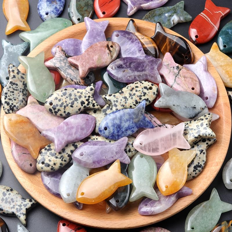 5PCS Fish Shaped Crystal Pendant Handmade Natural Stone Tiger Eye Amethyst Charms Leather Cord Necklaces Choker Jewelry - Image 7