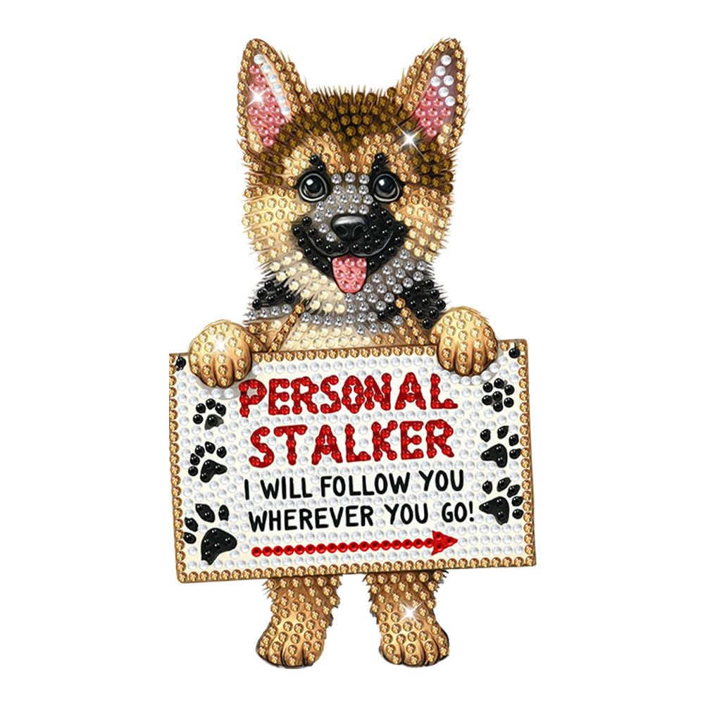 Alinuoyq Yb007 Acrylic Shaking Head German Shepherd Diamond Painting Tabletop Ornaments Kit 5D Diy Diamond Art Tabletop Decorations For Home Office Decor