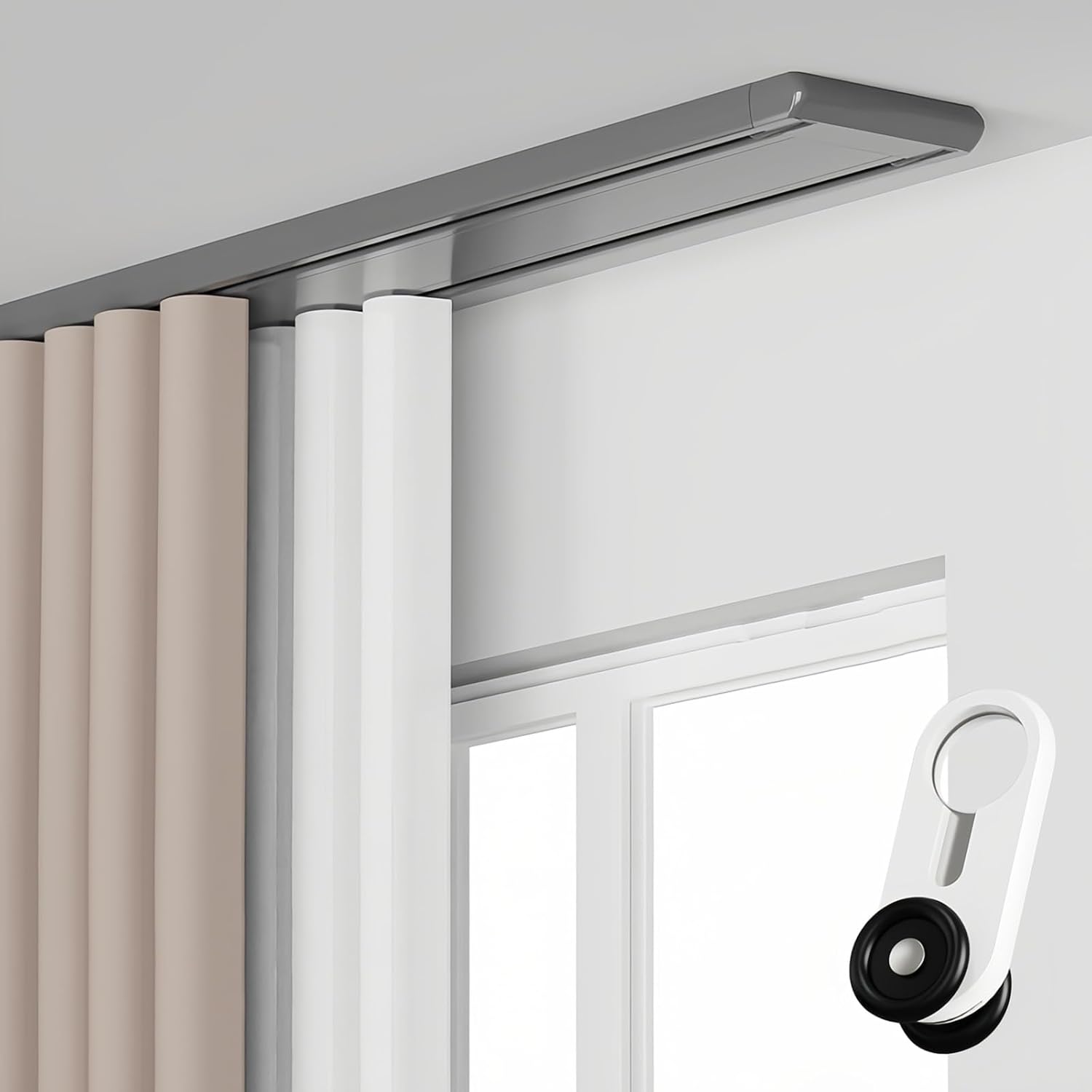 2.2-19.7FT Double Track Ceiling Curtain Rail, Sliding Curtain Rod for Room Dividers, Aluminum Privacy Curtains for Living Room & Bedroom (Gray, 8.2FT)