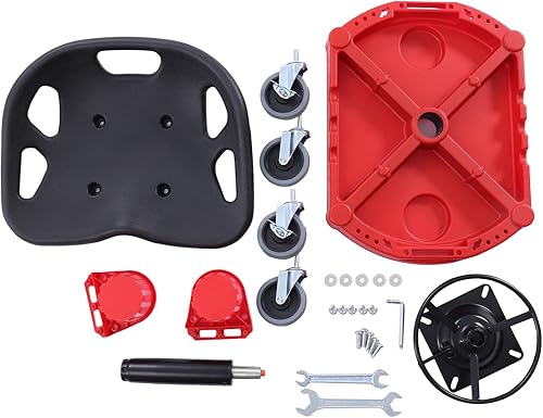 Miniatura 6 de DYRABREST Taburete de garaje con ruedas móvil, asiento de garaje neumático de altura ajustable con bandeja de herramientas y ruedas giratorias de
