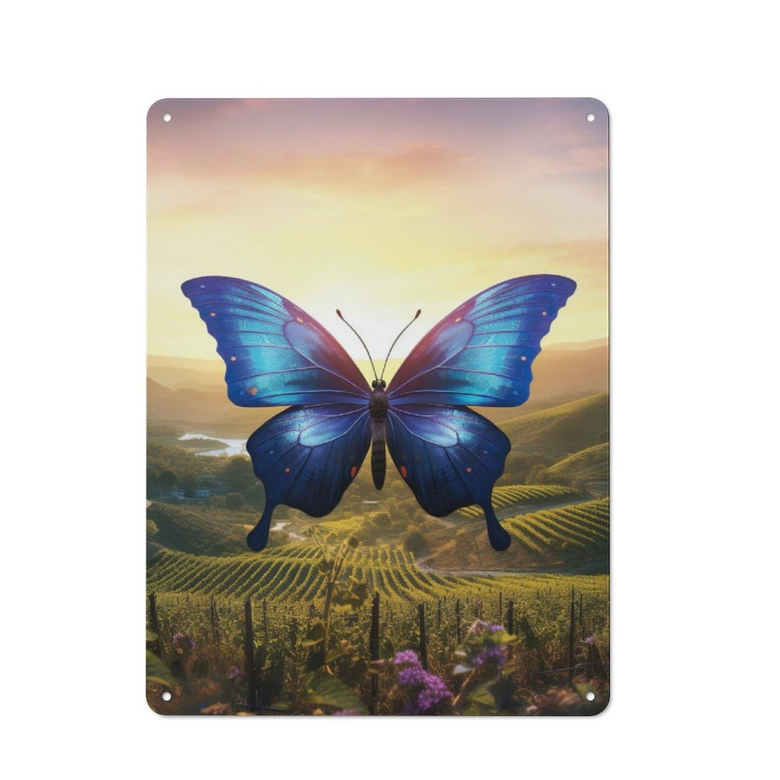Junmoney Beautiful Blue Butterfly Metal Wall Sign 40X30cm, Rustic Decor For Hallway Wall, For Metal Sign Collectors, For Garage And Workshop Walls
