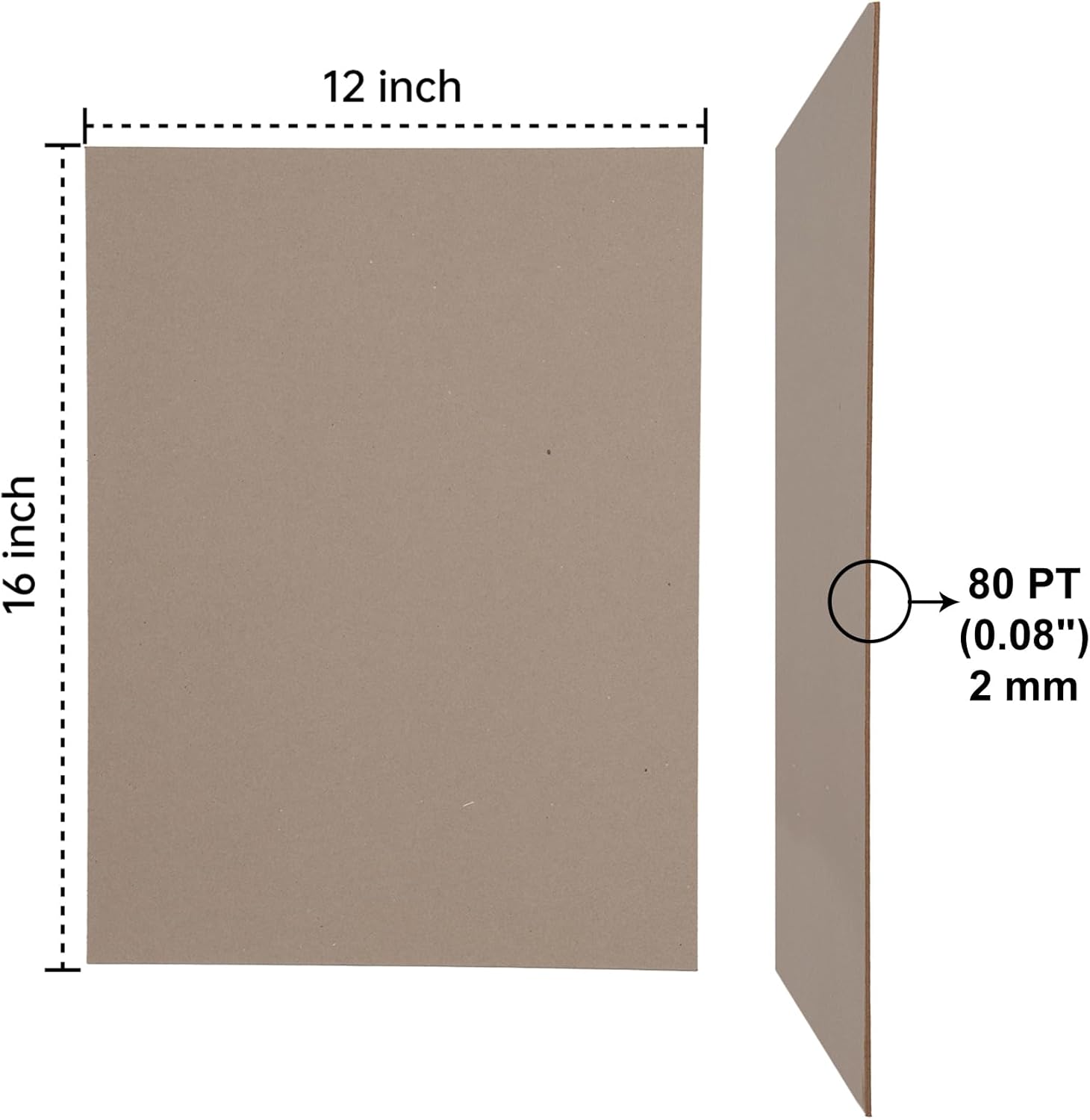 Heavy-Duty Chipboard Sheets 12 x 16 in - 80 PT (2mm) Thick - 20 Sheets of Chip Board for Binding Covers, Book Boards, Backing and Crafts - Sturdy Alternative to Thin Cardboard Sheets
