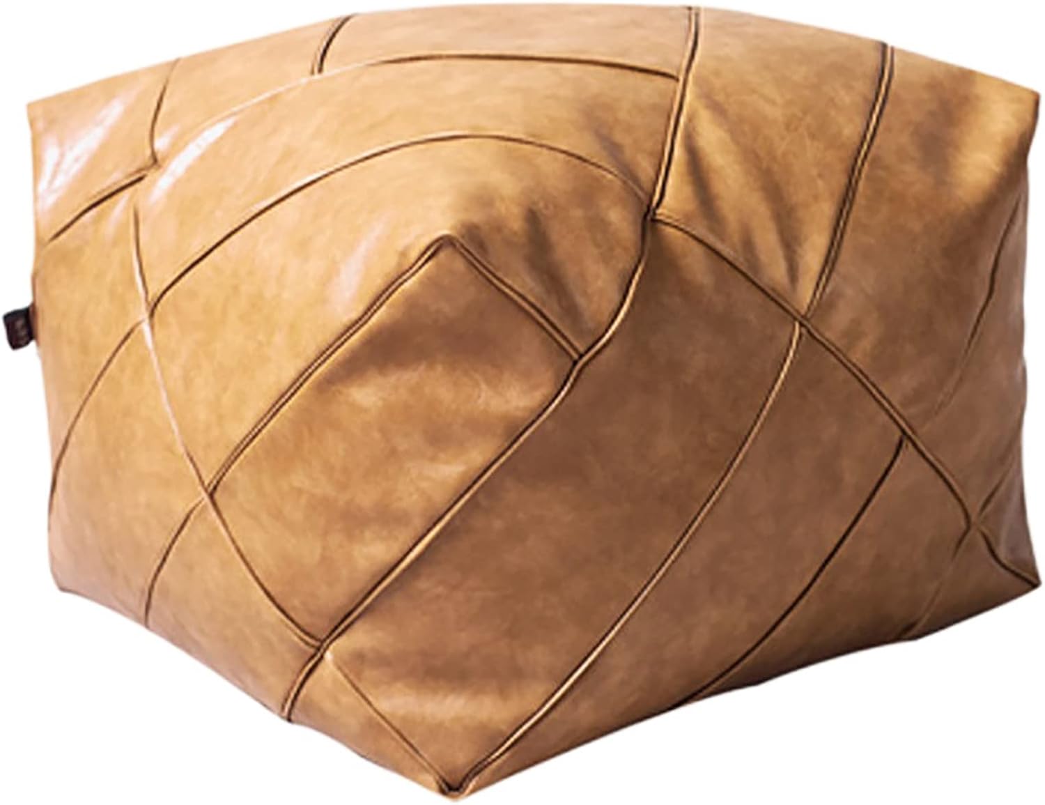 Modern Square Bean Bag Chair Footrest Pouf Cover Storage Solution Pleather Unstuffed Moroccan Pouffe Khaki 48x48x38cm (19x19x15inch)