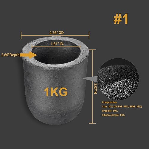 Miniatura 2 de QNK #2.2-2.2 lbs Crisol de grafito arcilla para fundir metal cobre fundición oro refinación plata latón aluminio negro fundición taza