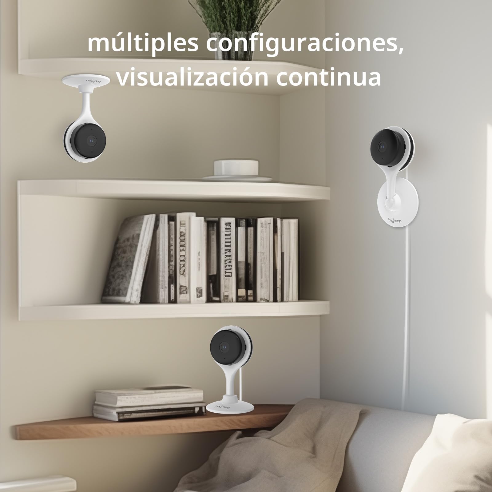 BoyKeep Cámara de vigilancia WiFi Interior 2K 2.4GHz, Monitor de bebé Mascotas con cámara, Visión Nocturna, Detección de Movimiento/Sonido, Audio bidireccional, Almacenamiento en SD y en la Nube, K10