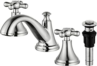 Vintage Widespread Bathroom Faucet, Brushed Nickel 3-Hole Sink Faucet wi...
