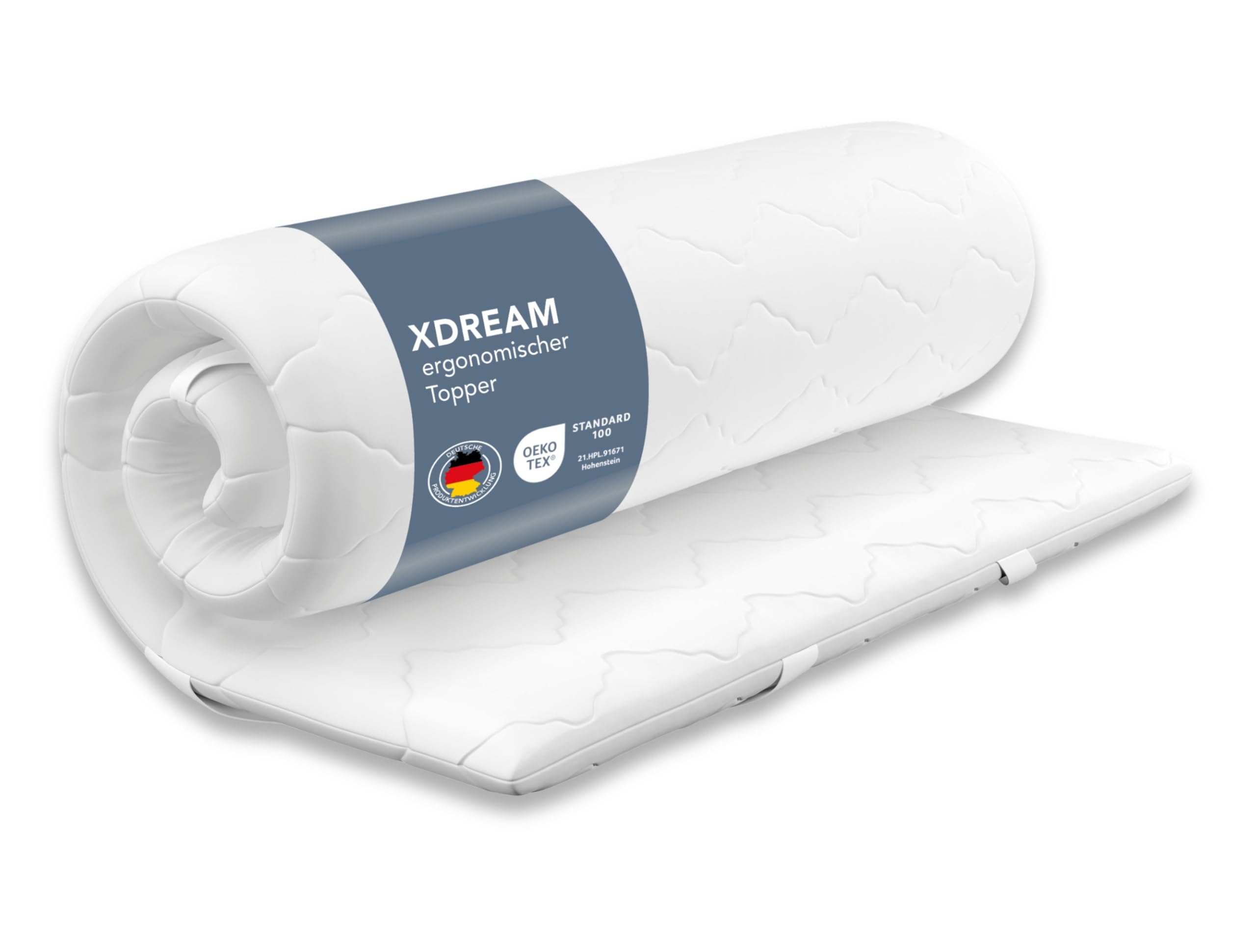 XDREAM Pure Topper | Topper ergonómico con cómodo núcleo de espuma de confort | Cintas para fijación | Certificado Öko-Tex 90 x 200 cm