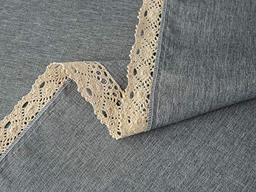 Ehousehome Faux Linen Tablecloth With Lace Trim - Waterproof/Spill Proof/Stain Resistant/Wrinkle Free/Oil Proof - For Banquet, Parties, Dinner,Kitchen,Wedding,Coffee,Holiday,Grey Square 70X70Inch #TOP4