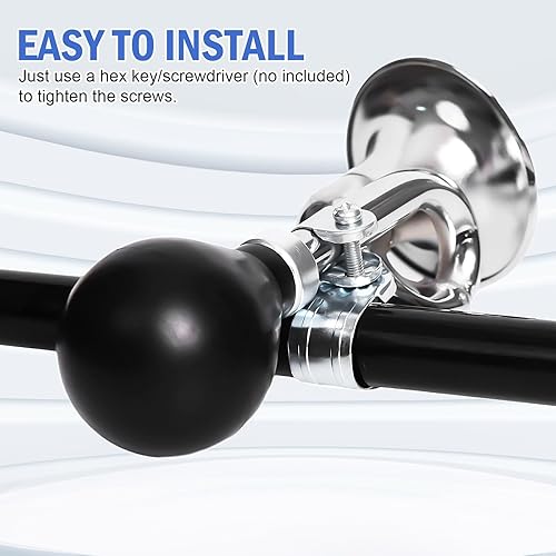 Miniatura 3 de Timoo Bocina de bicicleta para adultos, cuerno clásico de metal para carrito de golf, se adapta a todas las barras de mango de bicicleta, sonidos