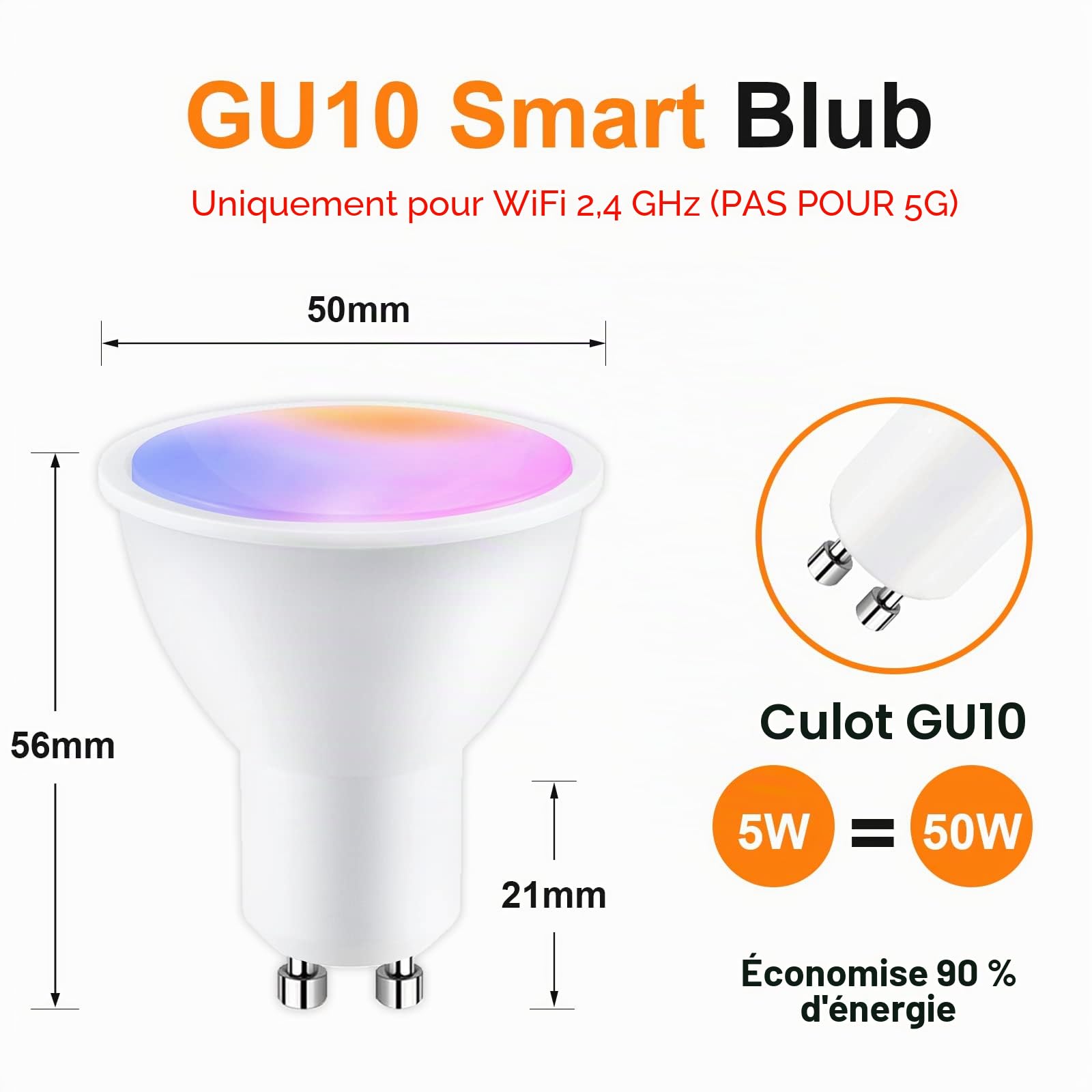 ANTELA Ampoule Connectée Gu10 WiFi 5W 400LM LED RGB | 2700K-6500K Compatible avec Alexa/Google Home, APP Télécommande, Contrôle Vocal, Aucun Hub Requis, 8 PCS