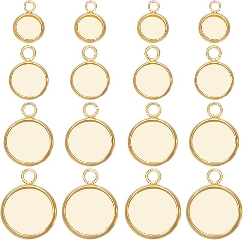 Miniatura 1 de Beebeecraft 1 caja de 80 dijes redondos planos chapados en oro de 18 quilates y biseles de acero inoxidable en blanco, dijes redondos de 4 tamaños