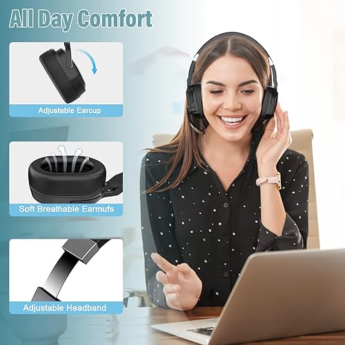 Miniatura 6 de MONODEAL Auriculares Bluetooth Trucker, auriculares Bluetooth con micrófono con cancelación de ruido (ENC), doble micrófono, botón de silencio, 3