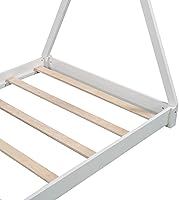Vista 4 de Cama de plataforma de madera maciza tamaño individual con estructura triangular, marco de cama de suelo individual para niños, niñas, adolescentes
