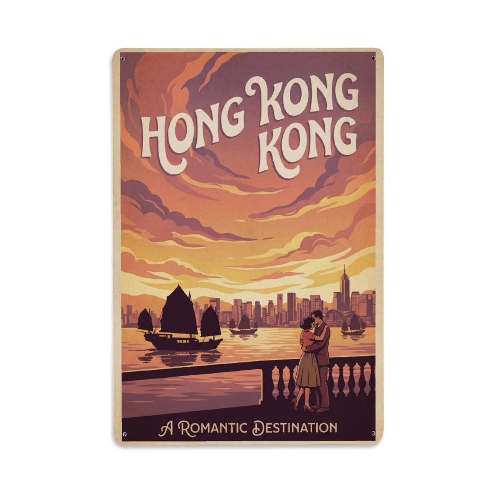Gead 8X12inch Style Vintage Travel Hong Kong Sunset Metal Tin Sign