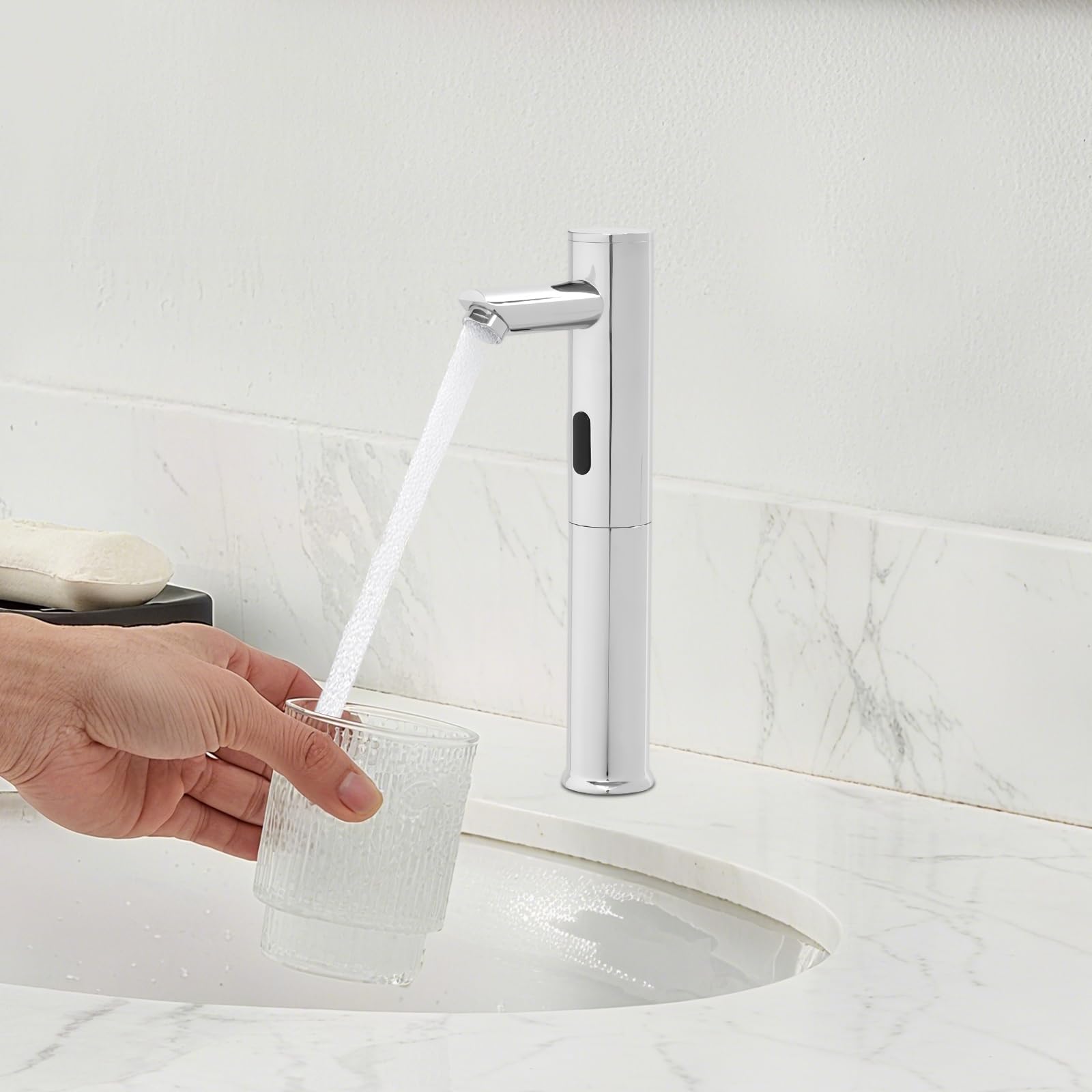 Robinet Automatique avec Capteur Infrarouge salle de bain Robinet de lavabo sans contact Mitigeur d'eau froide-Chromé（30cm）