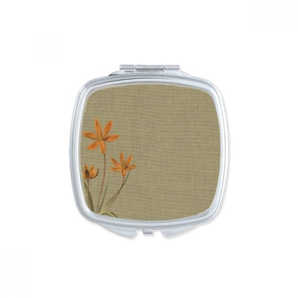 Miroir de poche broderie orchidée lin de haute qualité