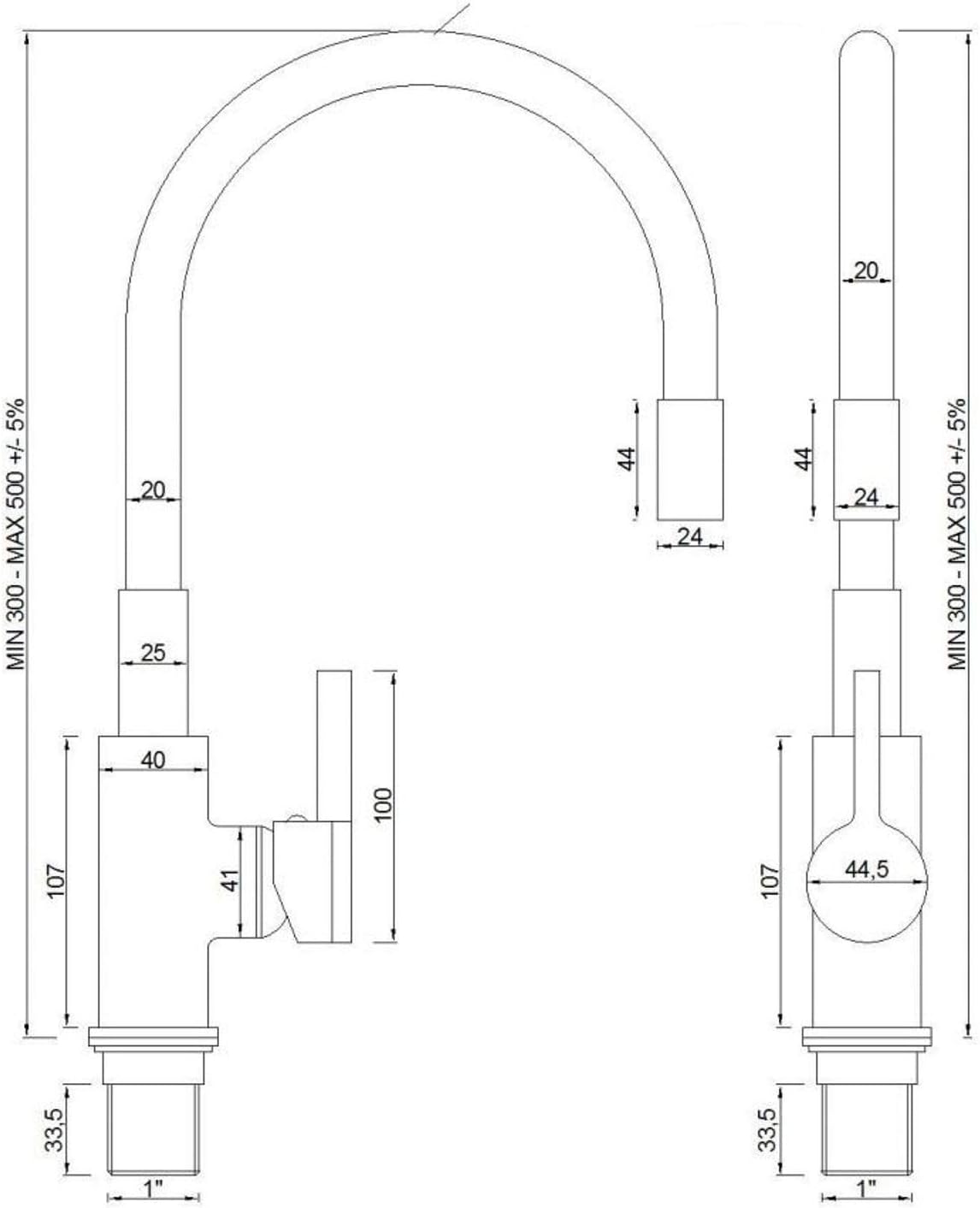 Sanixa Gocinasner Kitchen Tap Fitting Brass Black Chrome Spout Pivoting