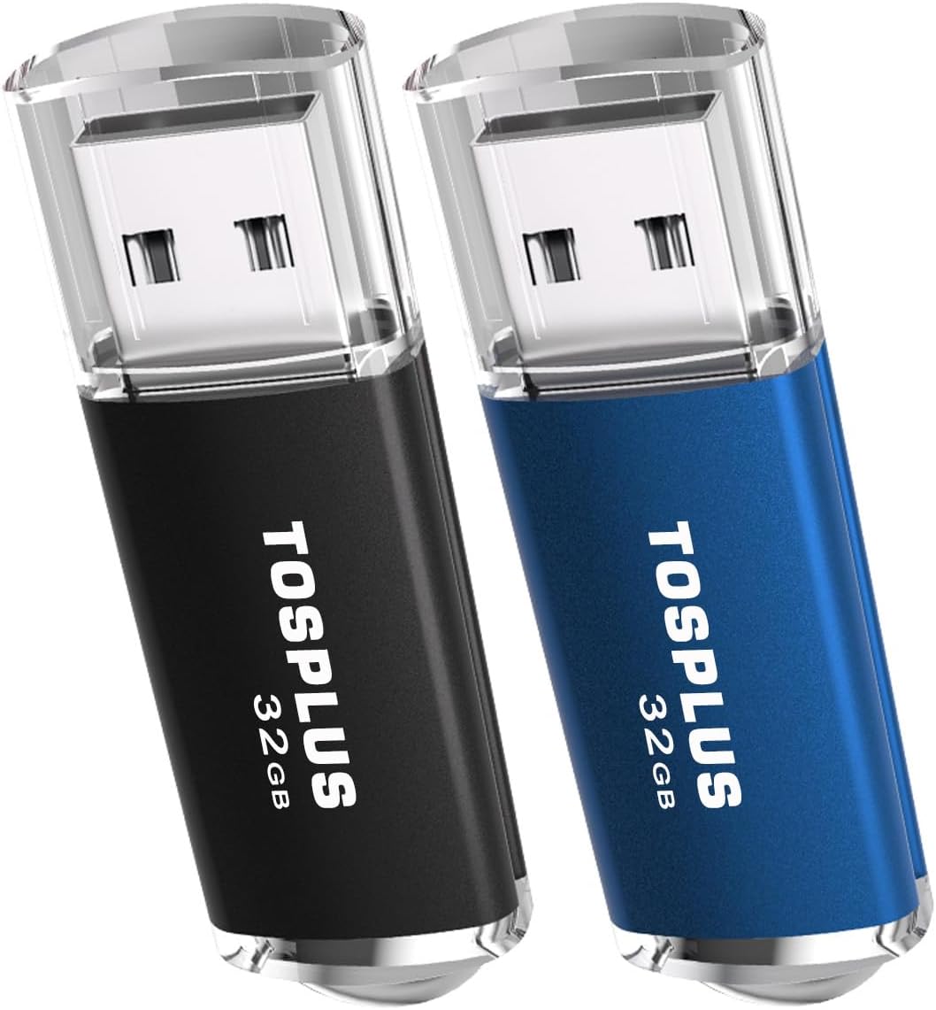 2Pack 32GB USB Flash Drives 32GB Thumb Drives Memory Stick Jump Drive (Black/Blue)
