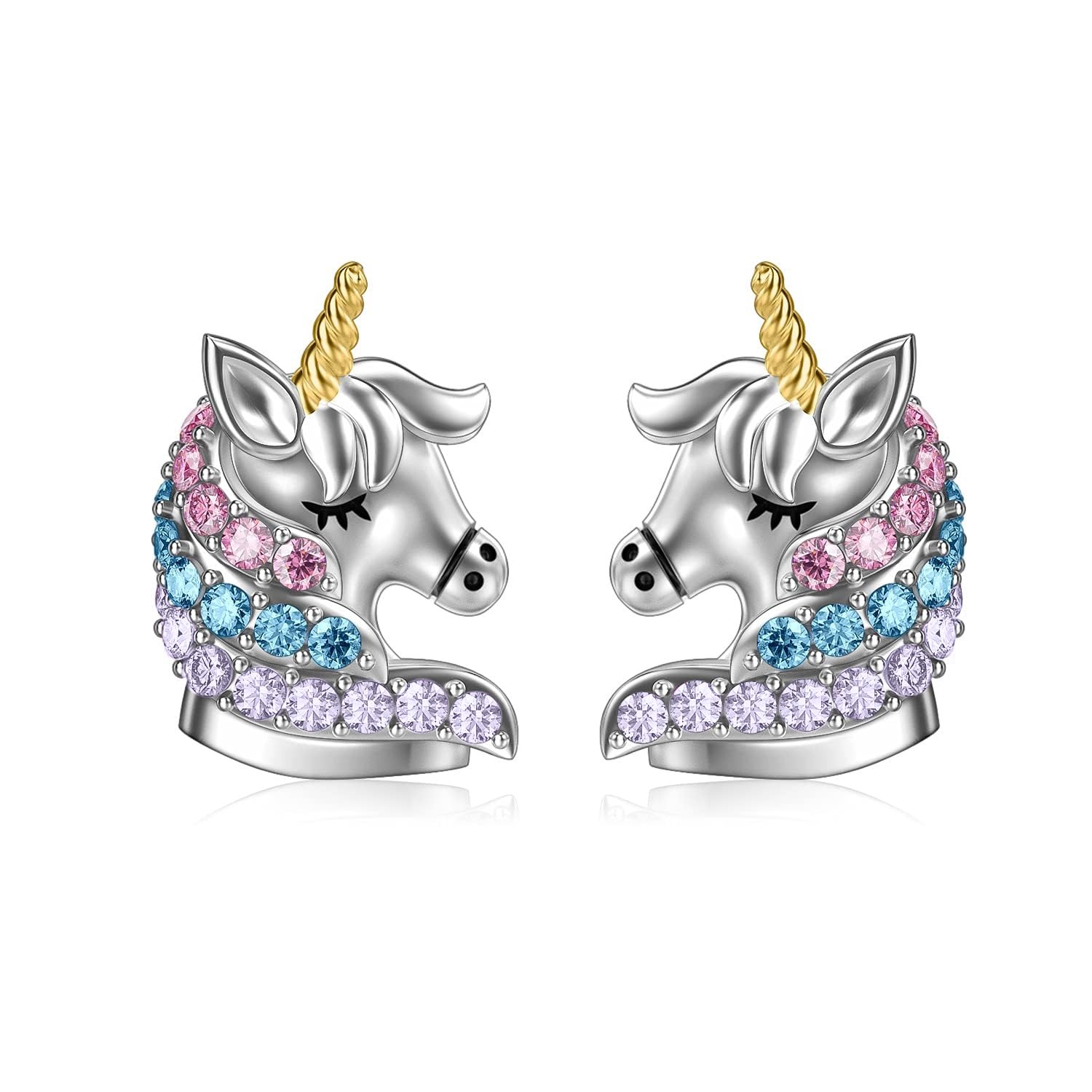 AOBOCO Hypoallergenic 925 Sterling Silve Unicorn Stud Earrings