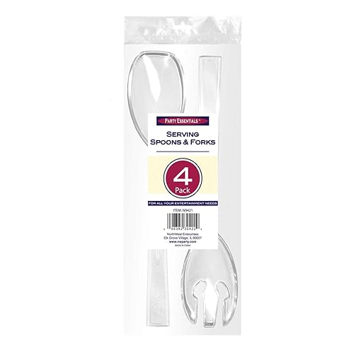 Miniatura 3 de Party Essentials N9404 - Juego de tenedores y cucharas para servir, 9-12 pulgadas, color blanco (12 paquetes de 4)