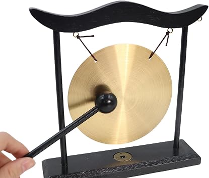 Feng Shui Brass Gong Zen Art Chinese Table Hand Gong for Housewarming Home Decor Oriental Chinese Mysterious Decor