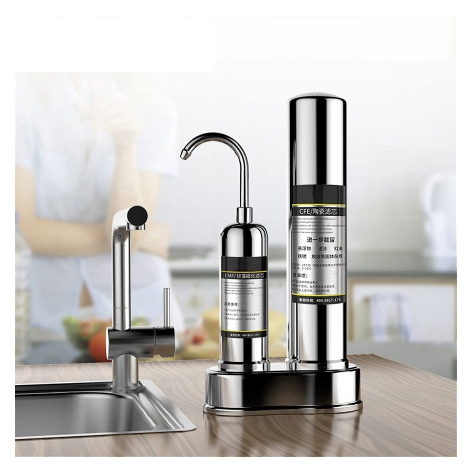 Purificador de agua for el hogar, filtro de grifo, filtro de agua, máquina purificadora de carbón activado de diatomeas, acero inoxidable 304