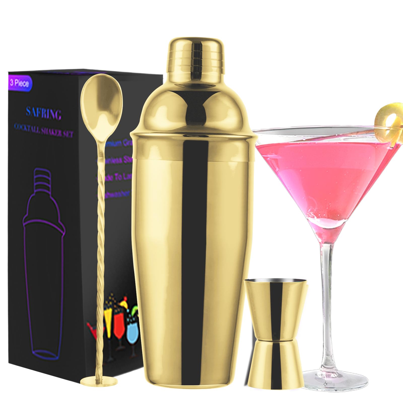 Shaker Da Cocktail Professionale - 680ml, Acciaio Inox, Con Colino E Misurino - Foto 2