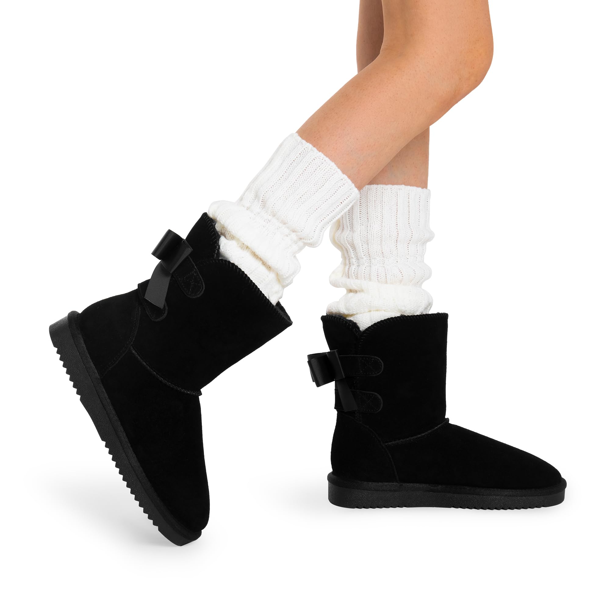 DREAM PAIRS Stivali Invernali da Donna FuzzyChic con Fiocco in Vera Pelle Scamosciata Fodera Stivaletti Corti per Esterno e Interno
