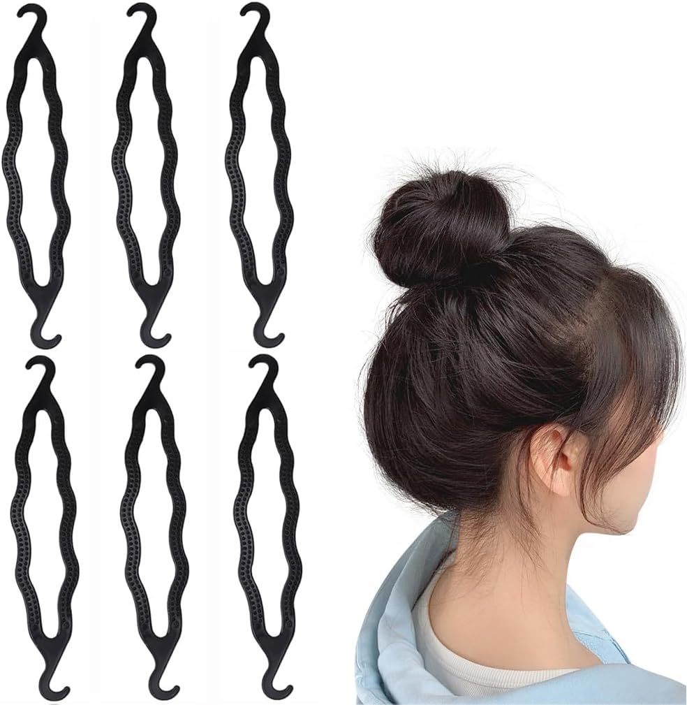 6PCS Black Plastic Bun Maker Double Hook Hair Styling Hairpins Curler Donut Bun Shaper Hair Twist Braiding Tool Hairdressing Accessories