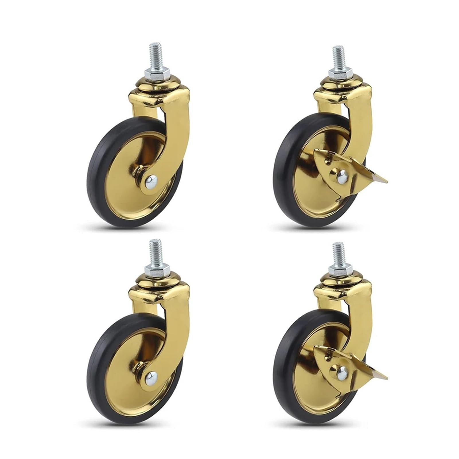 GYRAZXS 3 Inch Swivel Casters with Brake for Hotel & Restaurant Trolleys 160 lbs Load Capacity 8x15 Thread Furniture Wheels (Gold Type 3)