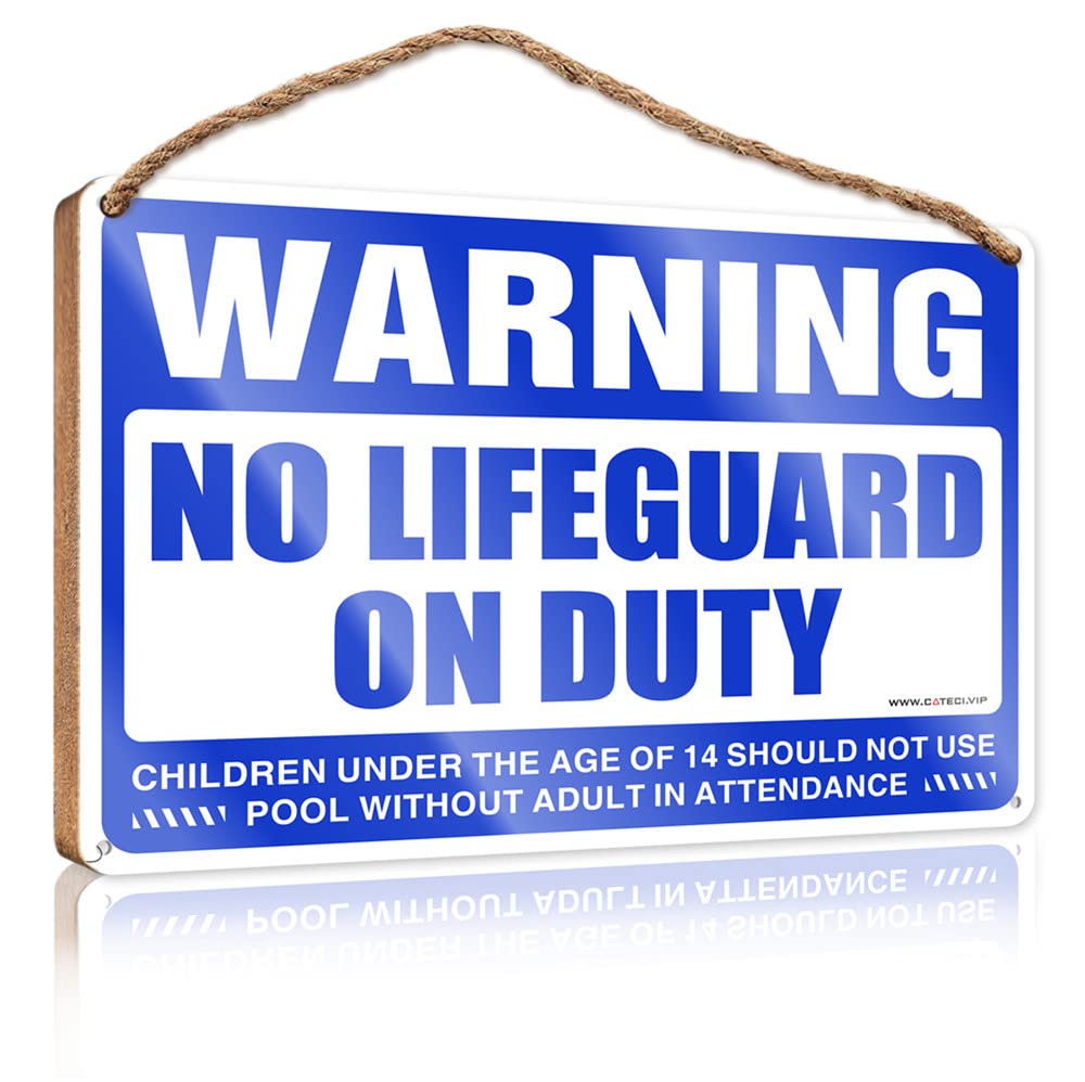 HELIOFORGE Porch Signs And Decor Outdoor Warning No Lifeguard On Duty Wooden Sign(23X35CM)