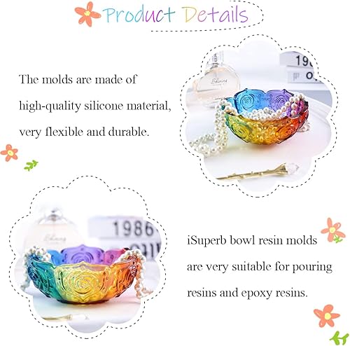Miniatura 4 de iSuperb Moldes de resina para cuenco de loto, bandeja de flores, molde de silicona, molde de fundición epoxi irregular para plato de fruta, plato de