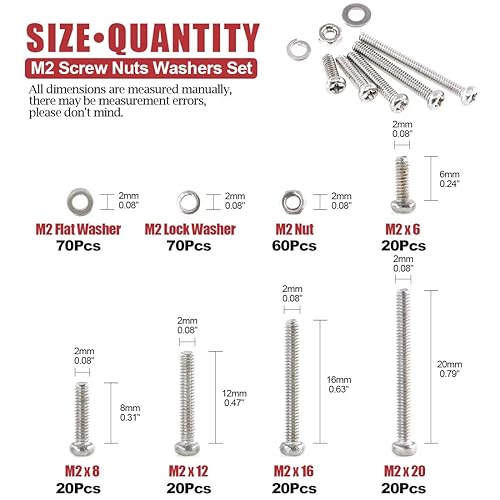 Miniatura 2 de Hilitchi Kit surtido de 300 piezas M2 Phillips de cabeza cacerola, tornillos de tuerca y cerradura de tuerca, arandelas planas, acero inoxidable 304