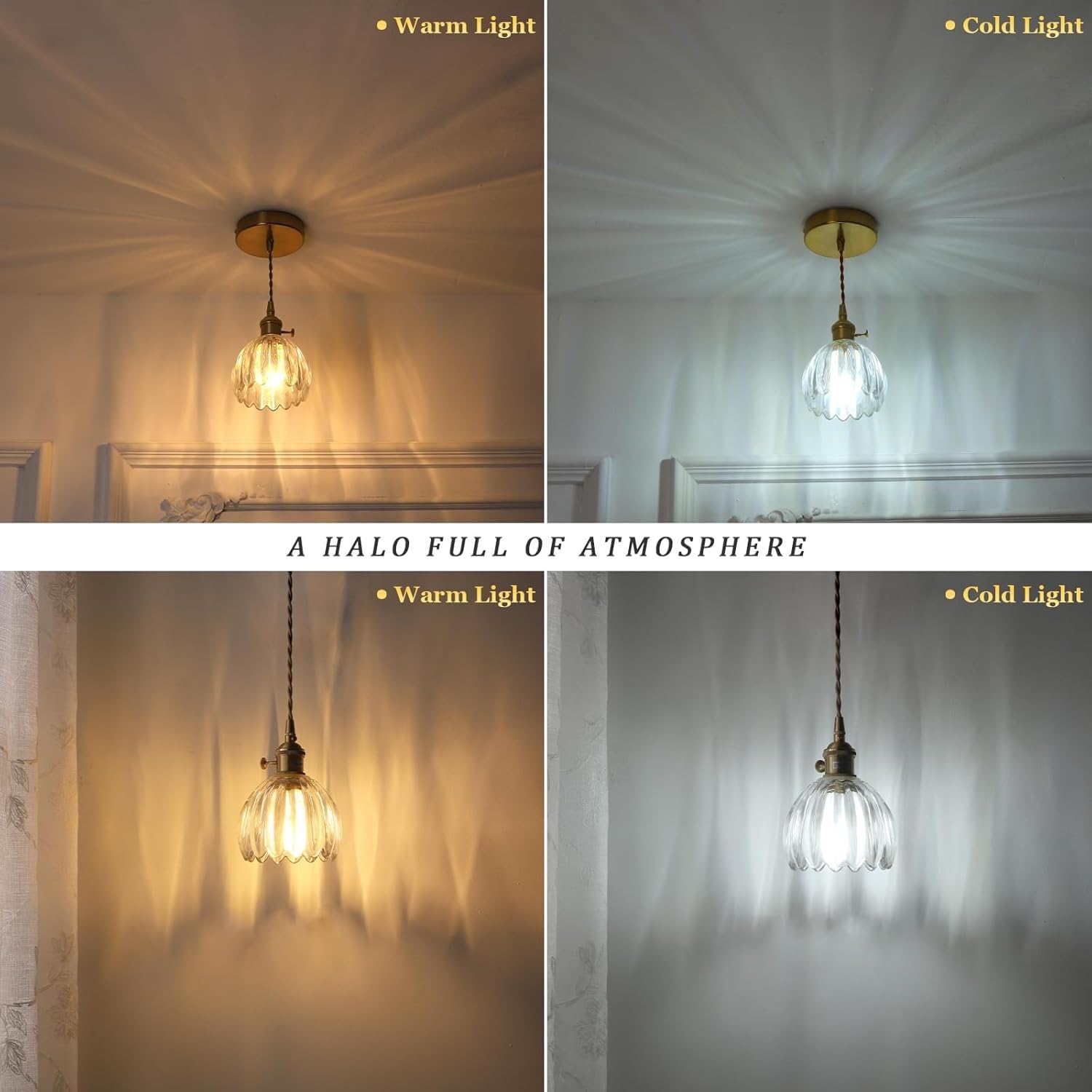 Glas Hängelampe mit Batterie und Fernbedienung, Wiederaufladbare LED-Hängeleuchte， Ohne Stromanschluss Hängelampen ，,dimmbare Retro Hängelampe Batterie, Dimmbare Pendelleuchte mit 6 RGB-Farben.(Clear)