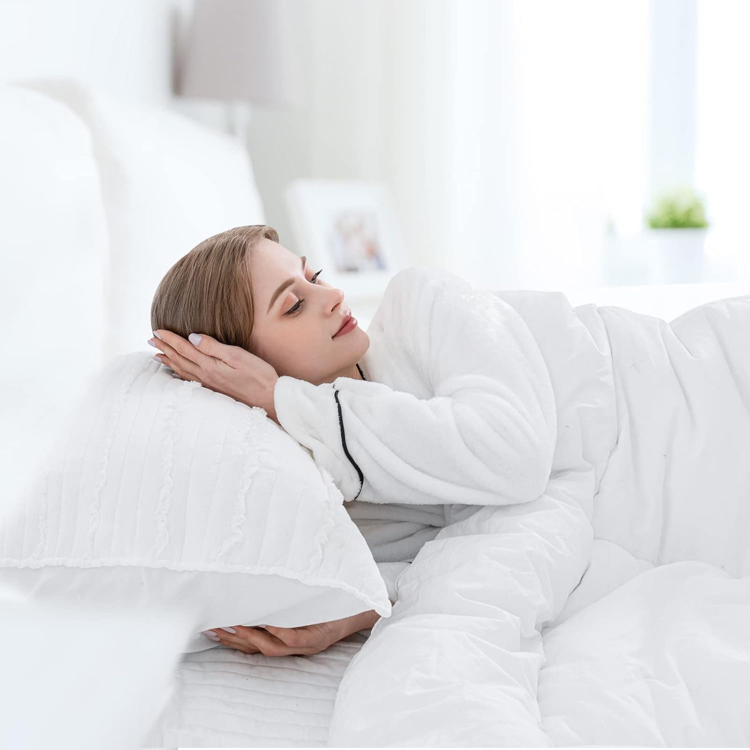 BOSOWOS Standard Size Pillow Shams Set of 2, Ultra Soft Breathable 20 x 26 Inches Pillow Case Envelope Closure, Microfiber Farmhouse Bed Pillowcases for Easy Care, White - Image 7